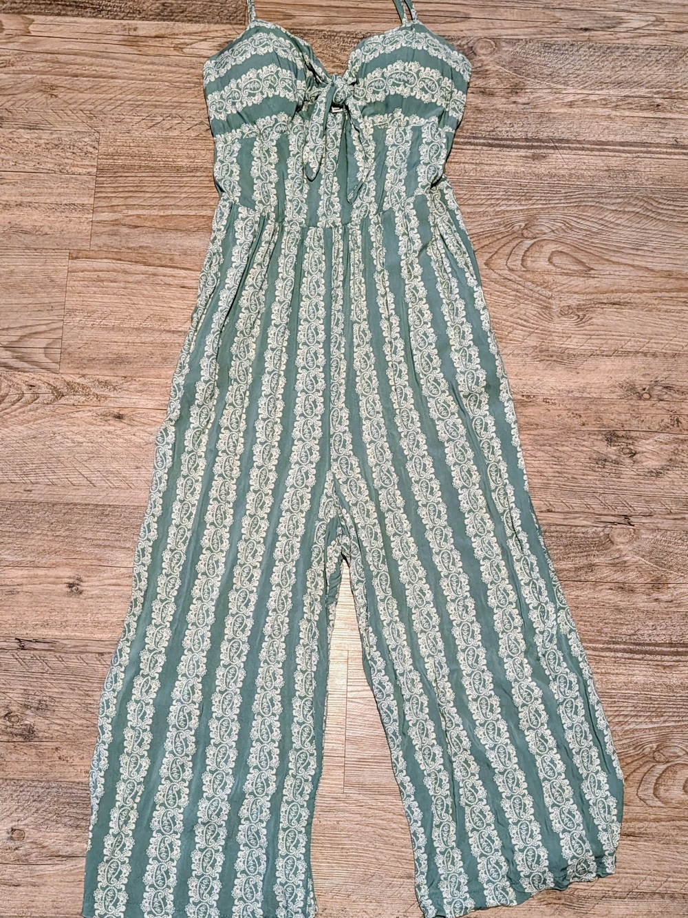AUW Green and Cream Paisley Jumpsuit